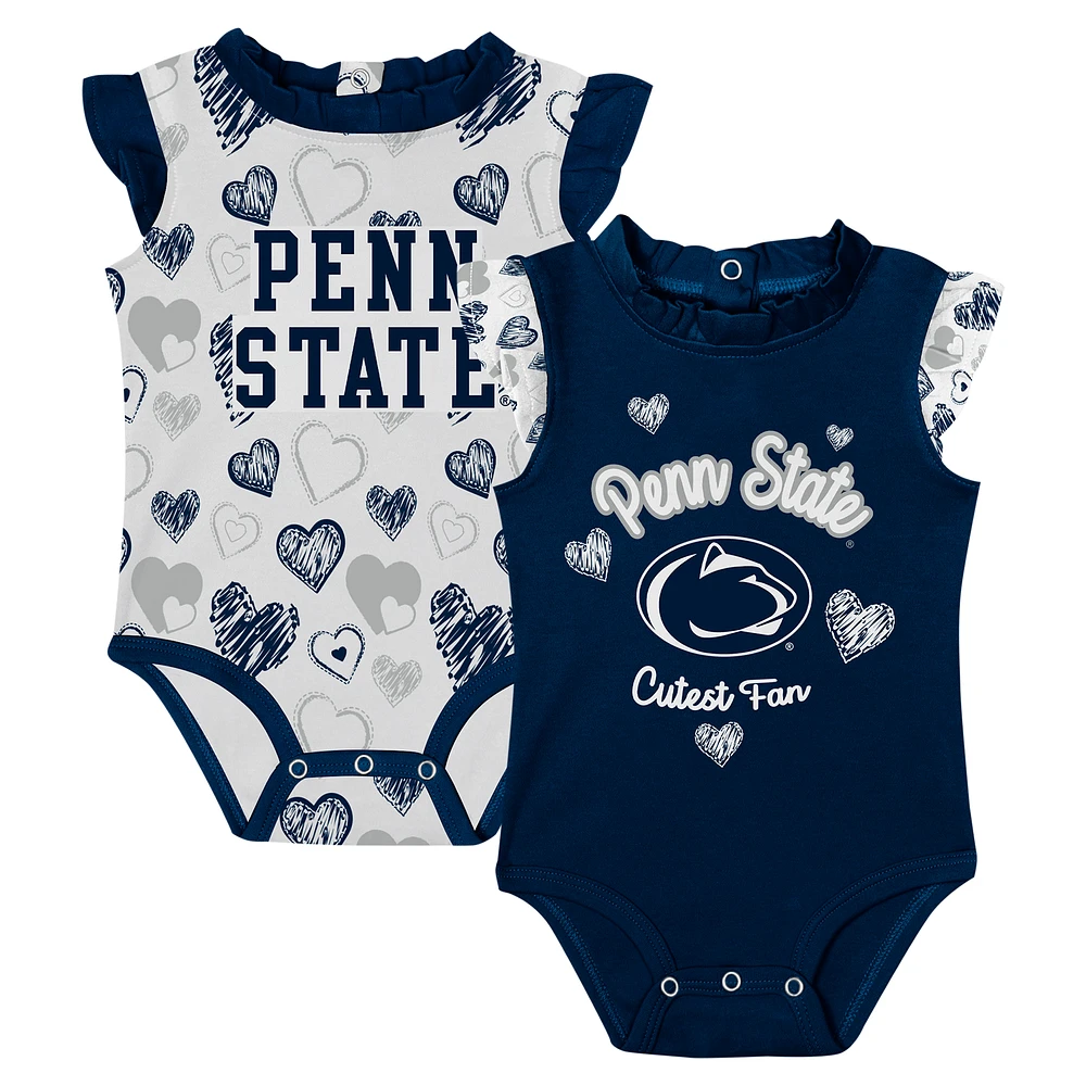 Girls Newborn Navy Penn State Nittany Lions Happy Hearts  2-Pack Bodysuit Set