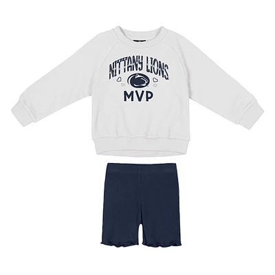 Ensemble sweat-shirt et short en polaire Beta pour fille Colosseum blanc/bleu marine Penn State Nittany Lions