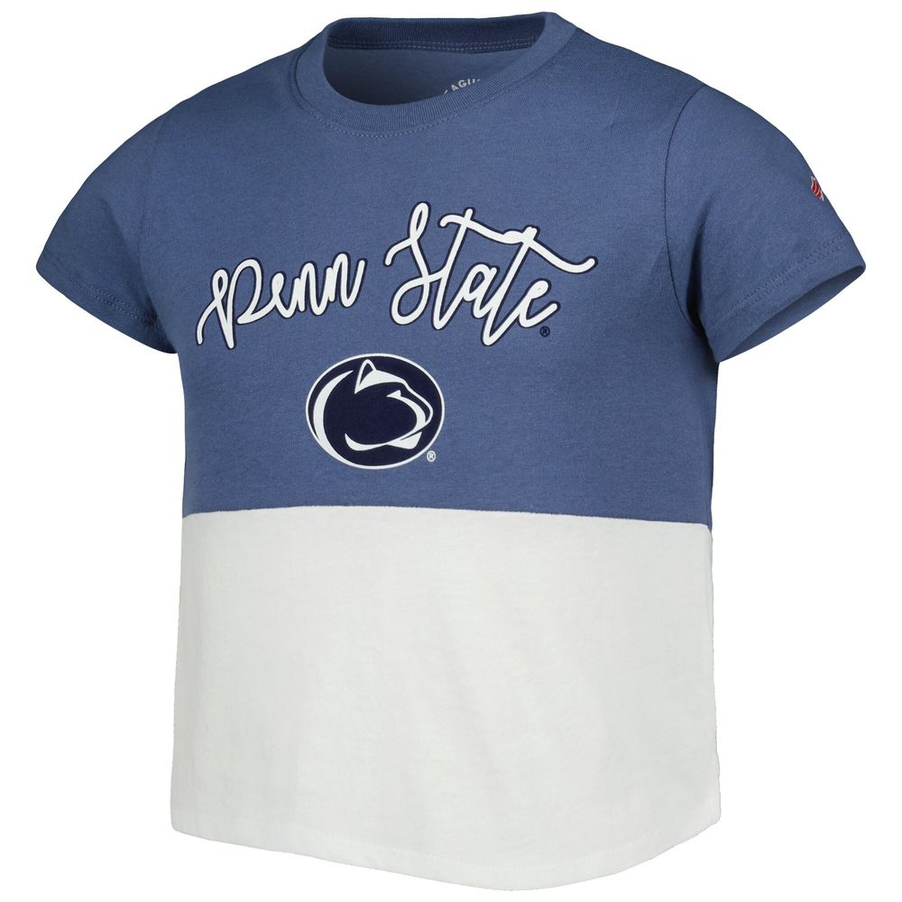 Girls Youth League Collegiate Wear Navy/White Penn State Nittany Lions Colorblocked T-Shirt