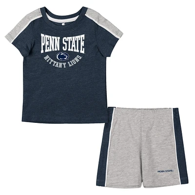 Ensemble t-shirt et short Colosseum pour bébé bleu marine/gris chiné Penn State Nittany Lions Norman