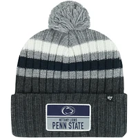 Men's '47 Charcoal Penn State Nittany Lions Stack Striped Cuffed Knit Hat with Pom