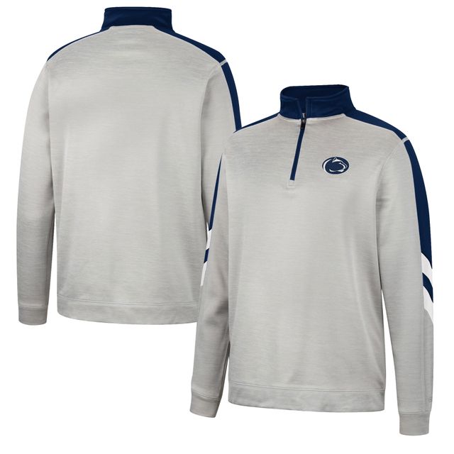 Colosseum Gray/Navy Penn State Nittany Lions Bushwood Fleece Quarter-Zip Jacket Homme