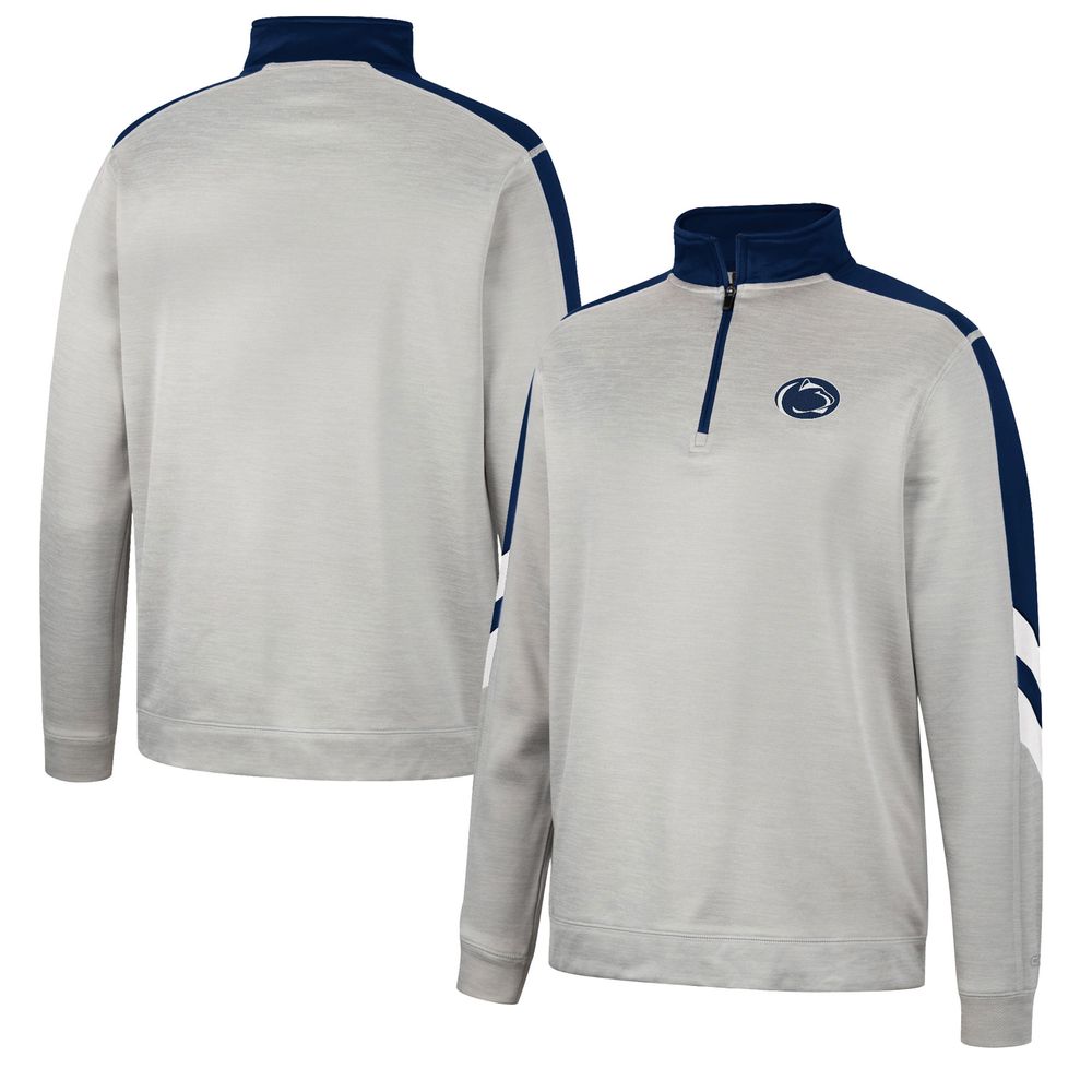 Men's Colosseum Gray/Navy Penn State Nittany Lions Bushwood Fleece Quarter-Zip Jacket