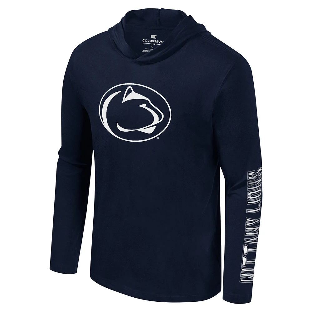 T-shirt à capuche manches longues et pour hommes Colosseum Navy Penn State Nittany Lions Color Pop Active Blend 2-Hit