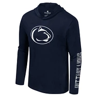 Men's Colosseum Navy Penn State Nittany Lions Color Pop Active Blend 2-Hit Long Sleeve Hooded T-Shirt