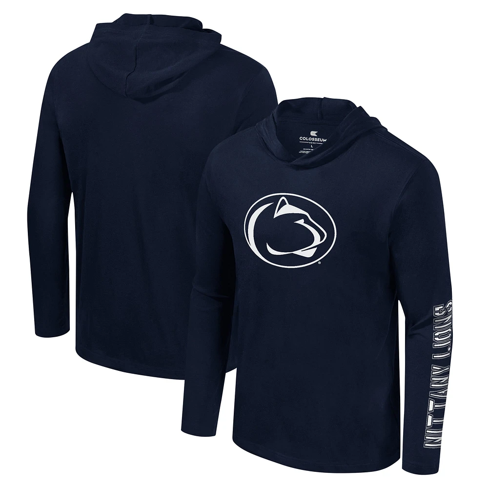 T-shirt à capuche manches longues et pour hommes Colosseum Navy Penn State Nittany Lions Color Pop Active Blend 2-Hit