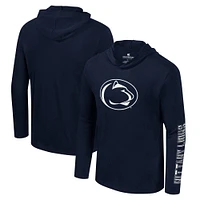 Men's Colosseum Navy Penn State Nittany Lions Color Pop Active Blend 2-Hit Long Sleeve Hooded T-Shirt