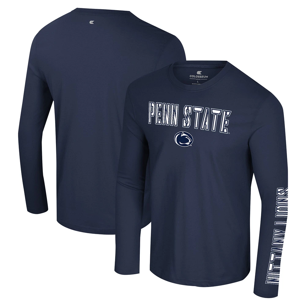 T-shirt à manches longues Colosseum Navy Penn State Nittany Lions Color Pop Active Blend 2-Hit pour hommes