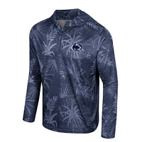 Men's Colosseum Navy Penn State Nittany Lions Palms Printed Lightweight Quarter-Zip Hooded Top