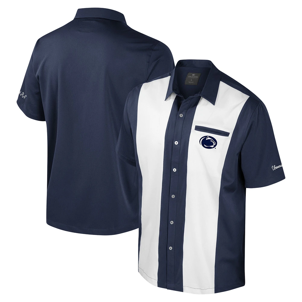 Chemise boutonnée de bowling Penn State Nittany Lions Strike pour homme, bleu marine, Colosseum