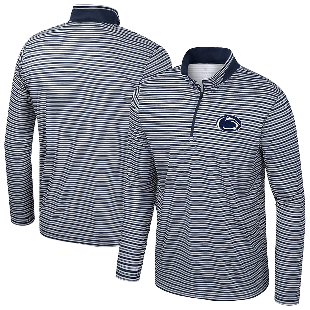 Men's Colosseum Navy Penn State Nittany Lions Striped Quarter-Zip Top