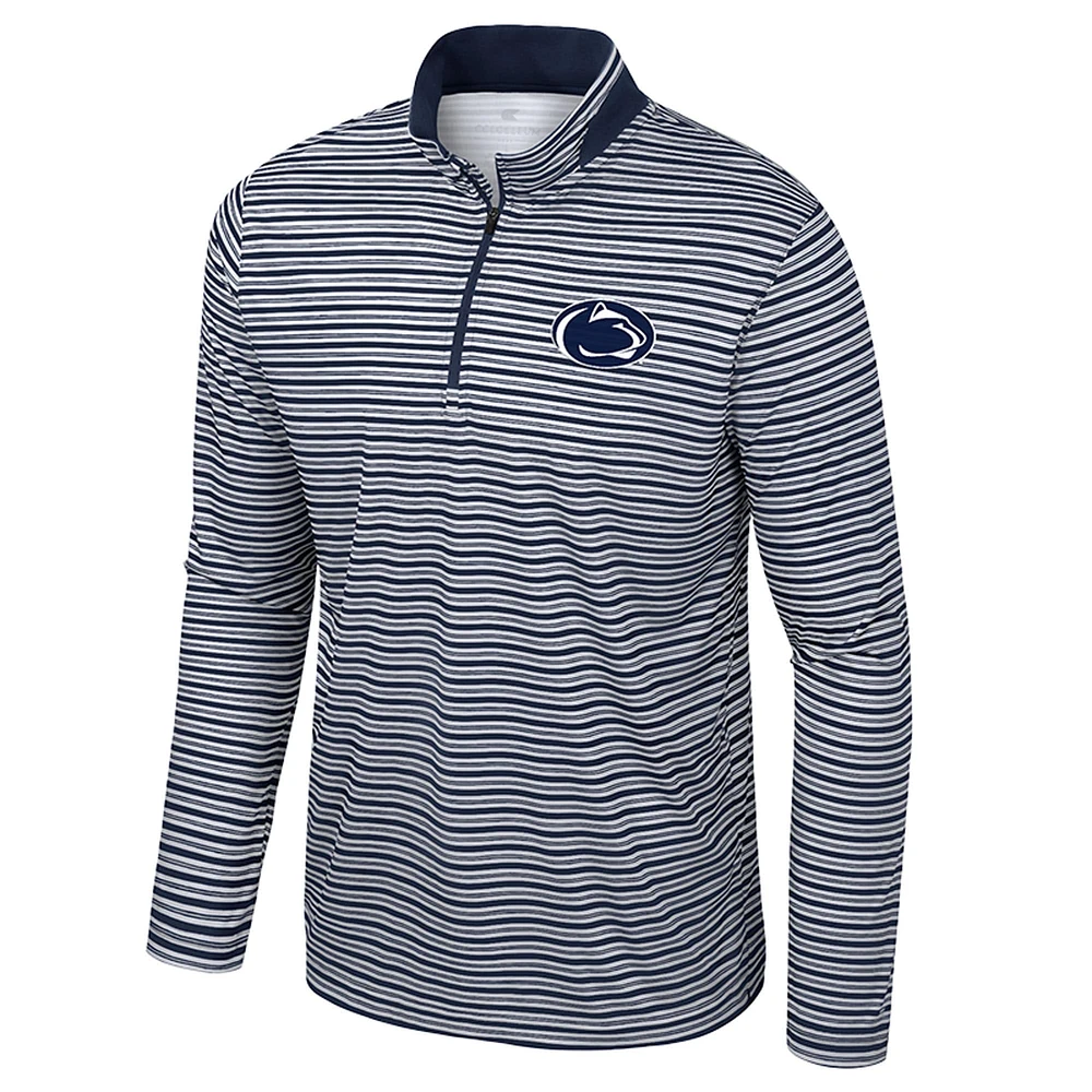 Men's Colosseum Navy Penn State Nittany Lions Striped Quarter-Zip Top
