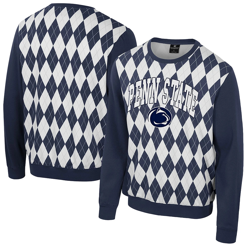 Men's Colosseum Navy Penn State Nittany Lions The Dealio Argyle Pullover Sweatshirt