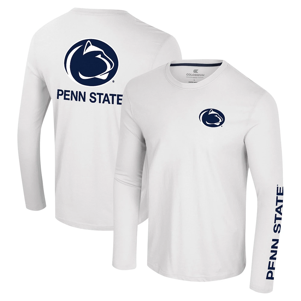 T-shirt à manches longues Colosseum White Penn State Nittany Lions Logo Lockup 3-Hit Active Blend pour hommes