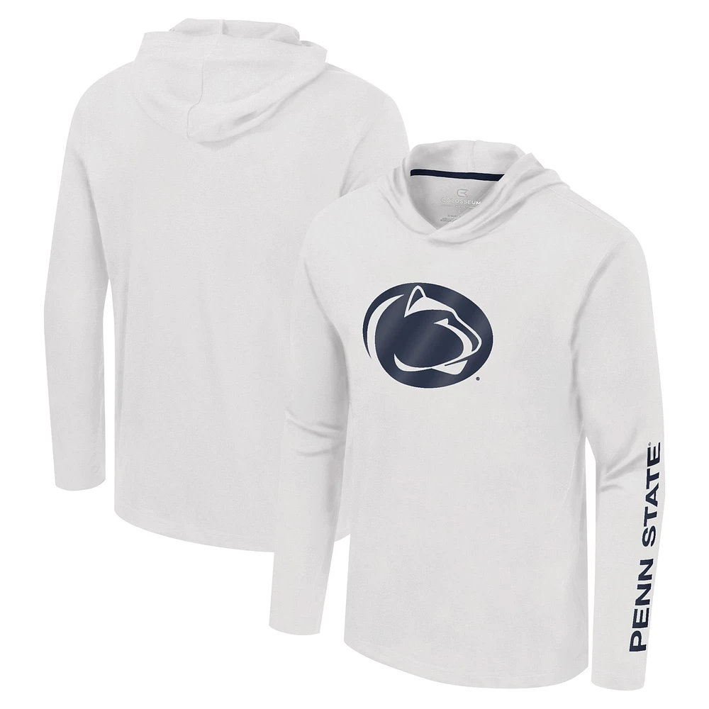 T-shirt à capuche manches longues avec logo Colosseum White Penn State Nittany Lions Lockup Active Blend pour hommes