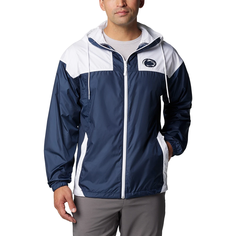 Men's Columbia Navy Penn State Nittany Lions Flash Challenger II Omni-Shade Full-Zip Hoodie Windbreaker Jacket