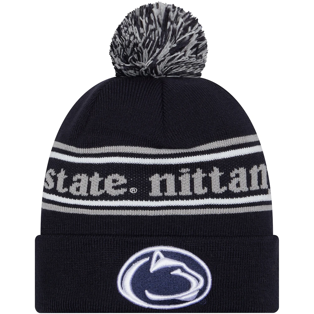 Bonnet en tricot à revers avec pompon New Era pour hommes, Penn State Nittany Lions, bleu marine