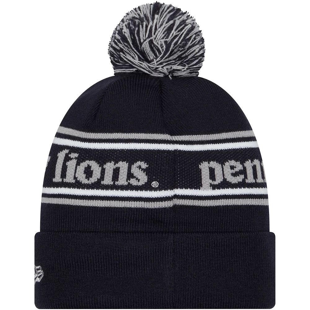Bonnet en tricot à revers avec pompon New Era pour hommes, Penn State Nittany Lions, bleu marine