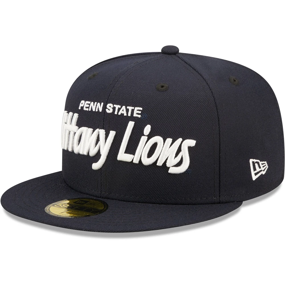 Casquette ajustée New Era Penn State Nittany Lions Script Original 59FIFTY bleu marine pour homme