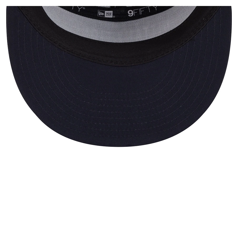 Men's New Era Navy Penn State Nittany Lions Split Panel 9FIFTY Snapback Trucker Hat