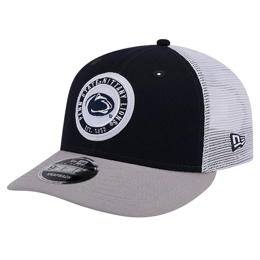 Casquette Snapback de camionneur New Era Penn State Nittany Lions Throwback Circle Patch 9FIFTY bleu marine pour hommes