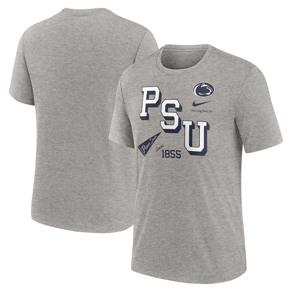 Men's Nike Heather Gray Penn State Nittany Lions Blitz Roll Call Tri-Blend T-Shirt