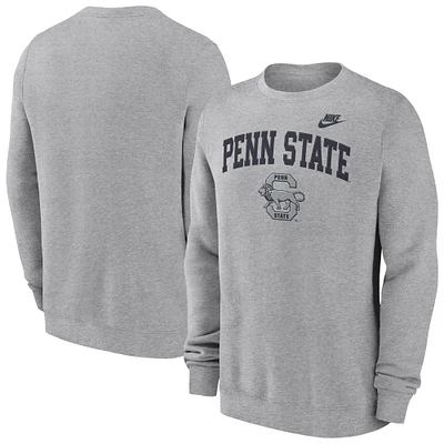 Men's Nike Heather Gray Penn State Nittany Lions Legacy Classic Tackle Twill Embroidered Arch Over Logo Pullover Sweatshirt