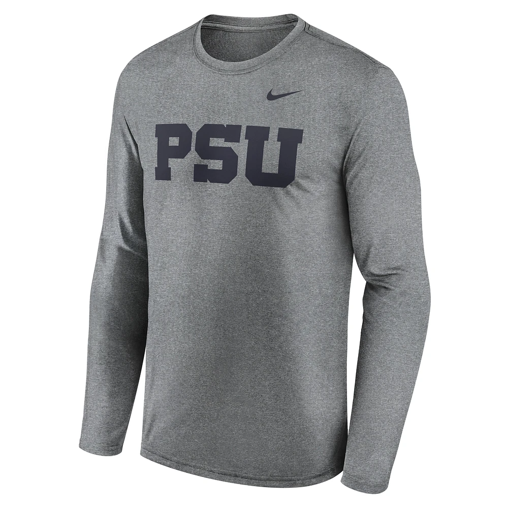 Men's Nike Heather Gray Penn State Nittany Lions Primetime Alternate Logo Legend Long Sleeve T-Shirt