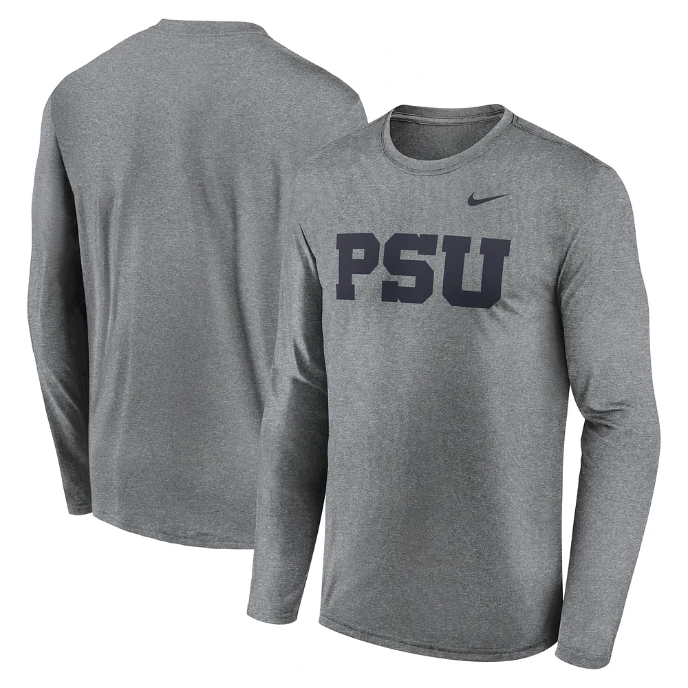 Men's Nike Heather Gray Penn State Nittany Lions Primetime Alternate Logo Legend Long Sleeve T-Shirt