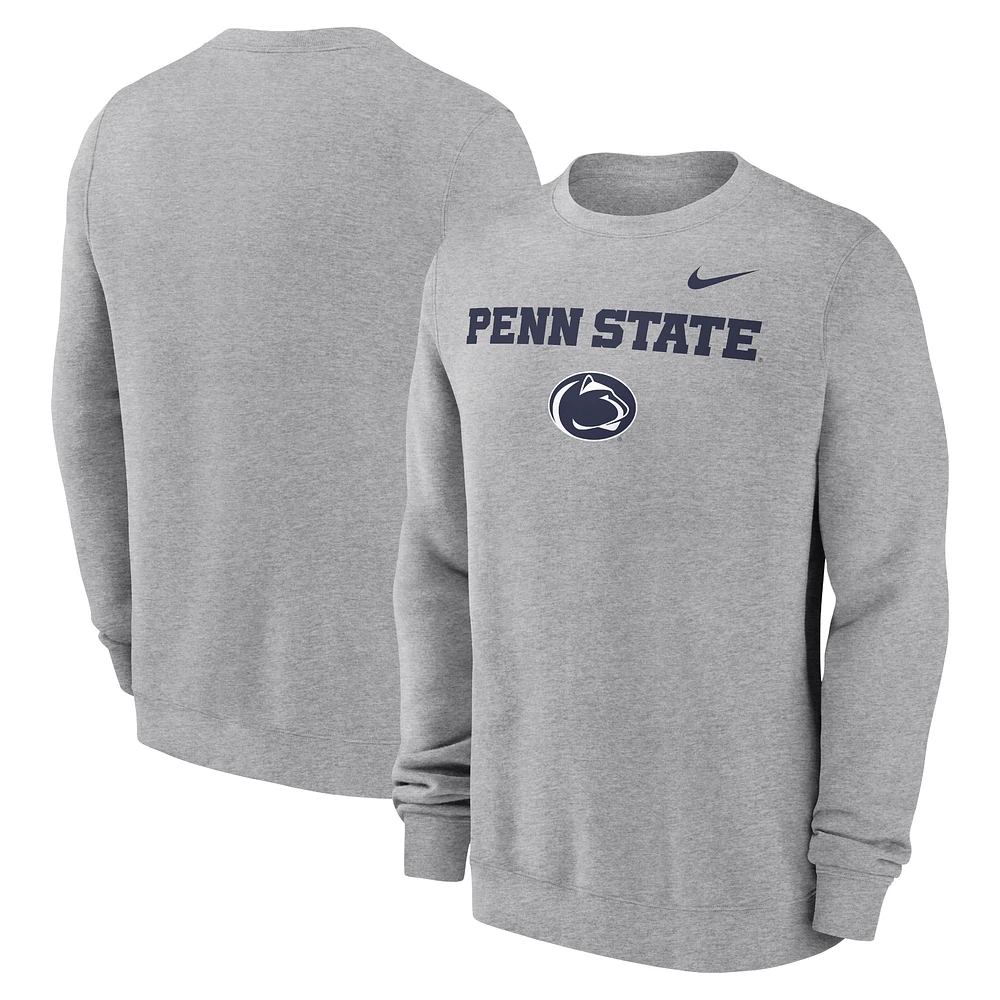 Men's Nike Heather Gray Penn State Nittany Lions Primetime Primary Stack Pullover Sweatshirt