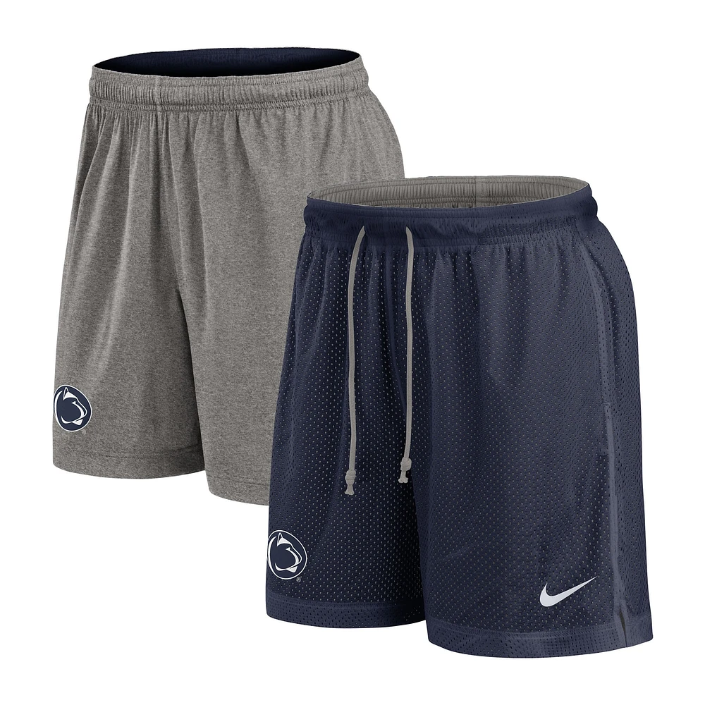 Short réversible Nike bleu marine/gris chiné pour homme Penn State Nittany Lions Player