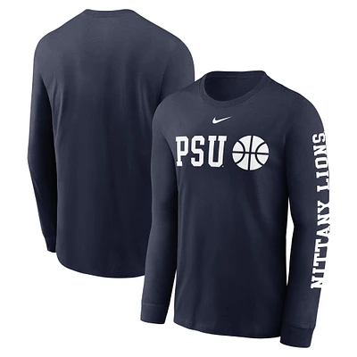 T-shirt Nike bleu marine à manches longues Penn State Nittany Lions Basketball Icon Two-Hit pour homme