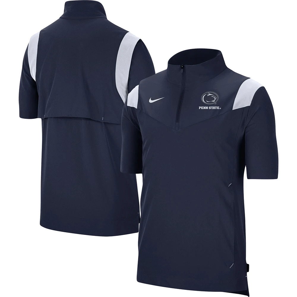 Veste Nike Penn State Nittany Lions Coach à manches courtes et fermeture éclair pour homme - Bleu marine