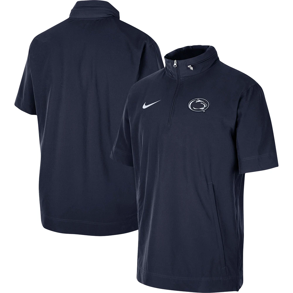 Veste à manches courtes fermeture éclair quart de Nike Penn State Nittany Lions Coaches pour homme, bleu marine