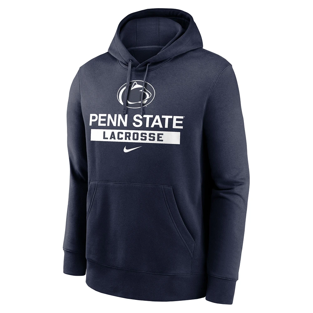 Sweat à capuche Nike Penn State Nittany Lions Lacrosse Stacked Fleece bleu marine pour homme