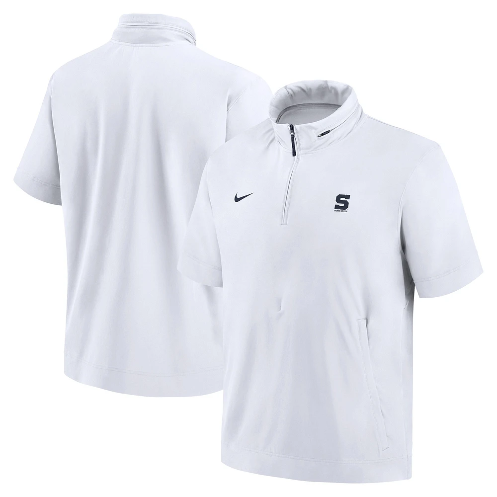 Veste à capuche manches courtes et demi-zip Nike White Penn State Nittany Lions 2024 Sideline Coach pour homme