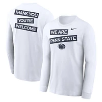T-shirt Nike blanc à manches longues pour homme, Penn State Nittany Lions, motif classique deux coups