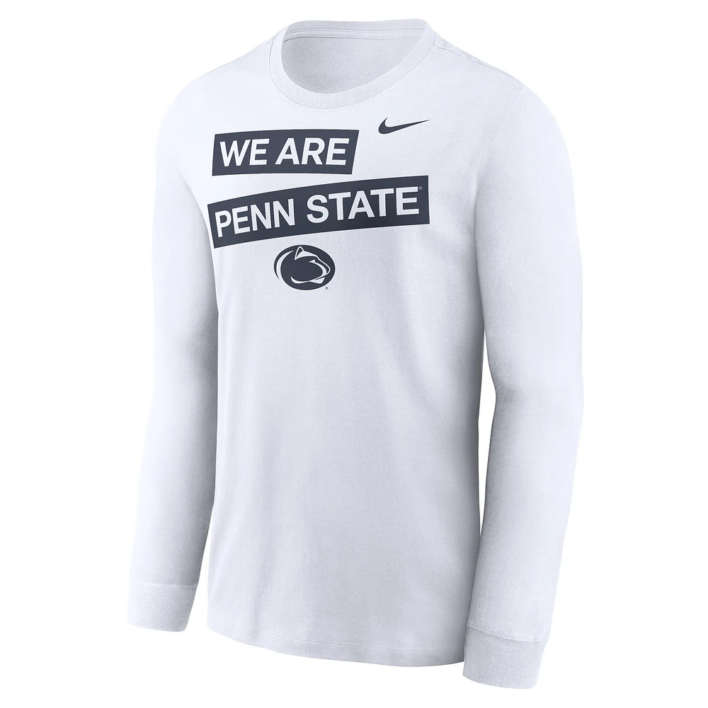 T-shirt Nike blanc à manches longues pour homme, Penn State Nittany Lions, motif classique deux coups