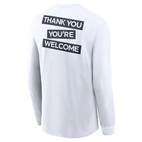T-shirt Nike blanc à manches longues pour homme, Penn State Nittany Lions, motif classique deux coups