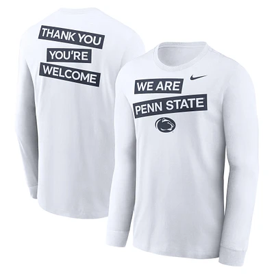 T-shirt Nike blanc à manches longues pour homme, Penn State Nittany Lions, motif classique deux coups