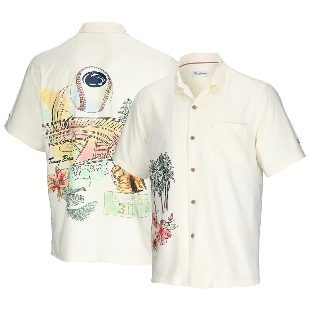 Men's Tommy Bahama Cream Penn State Nittany Lions Paradise Fly Ball Camp Button-Up Shirt