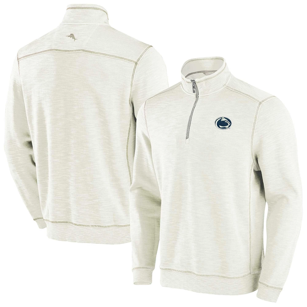 Men's Tommy Bahama Cream Penn State Nittany Lions Tobago Bay Half-Zip Tri-Blend Top