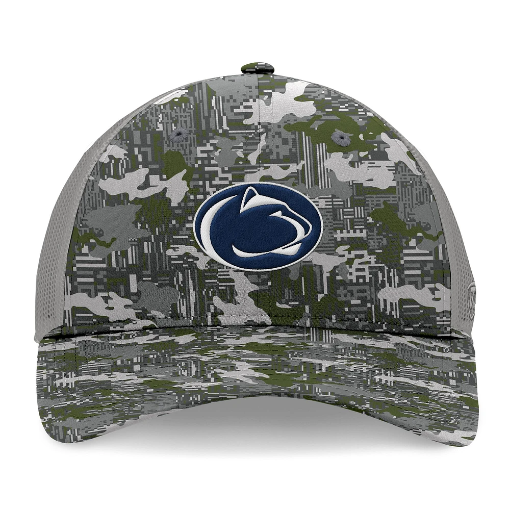 Casquette ajustable camouflage Top of the World pour hommes, gris, Penn State, Nittany Lions, OHT, engagement militaire, camionneur