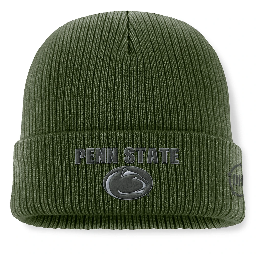 Bonnet tricoté à revers avec badge d'appréciation militaire OHT Penn State Nittany Lions Top of the World pour homme