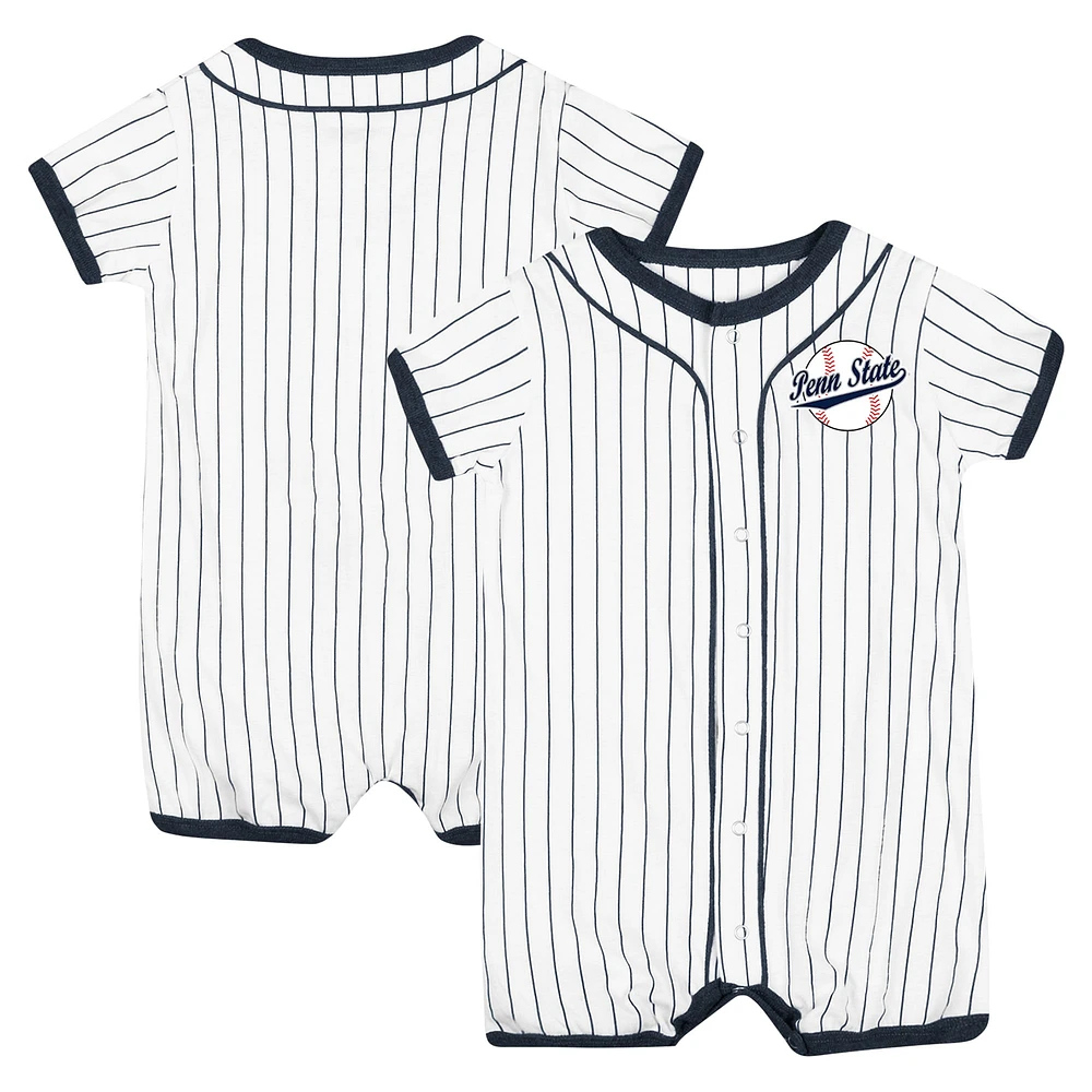 Newborn & Infant Colosseum White Penn State Nittany Lions Pinstripe Dusty Romper