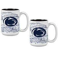 Lot de deux tasses à café Penn State Nittany Lions de 15 oz avec motif Campus Line Art