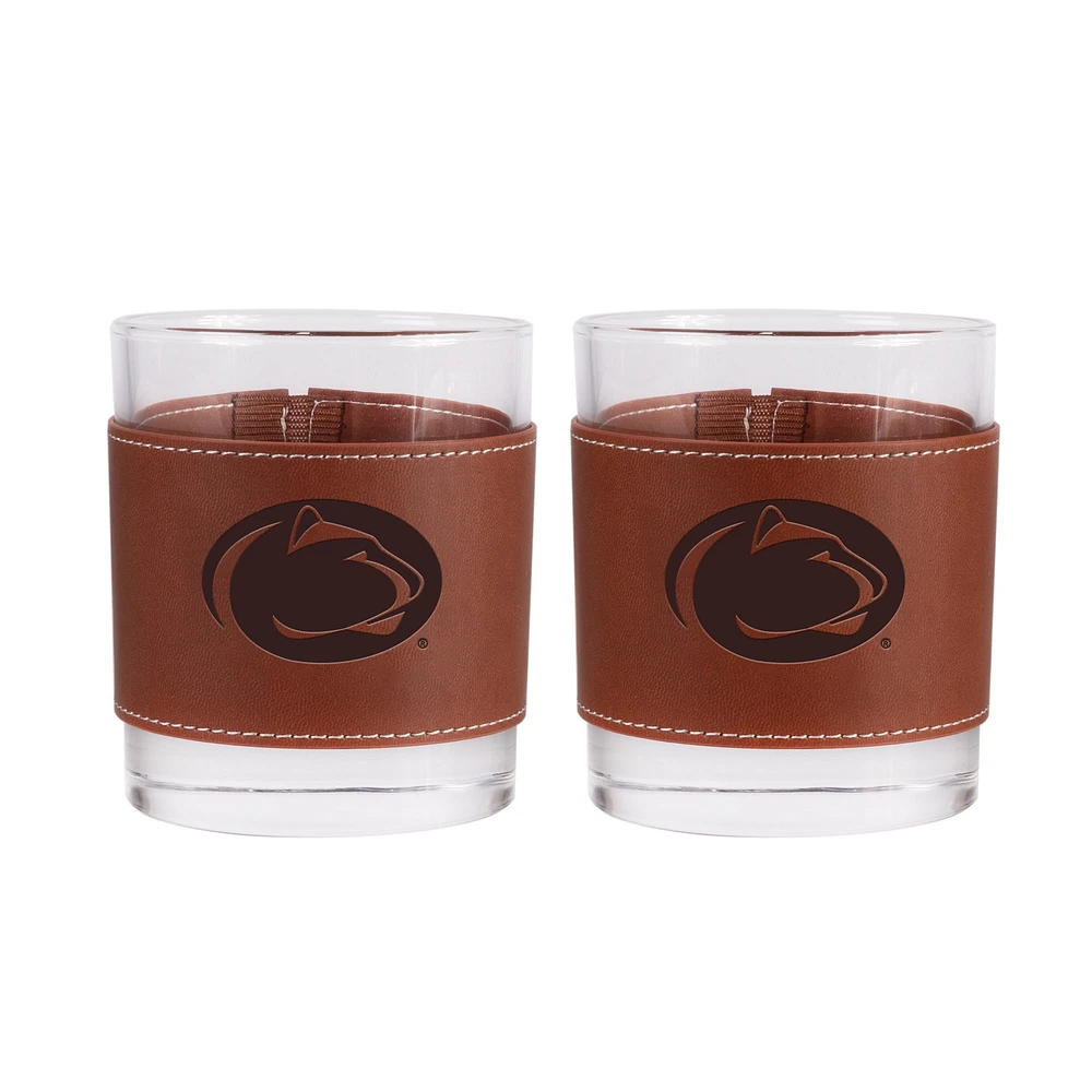 Lot de 2 verres à whisky Penn State Nittany Lions de 12 oz avec emballage en cuir