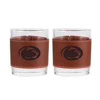 Lot de 2 verres à whisky Penn State Nittany Lions de 12 oz avec emballage en cuir