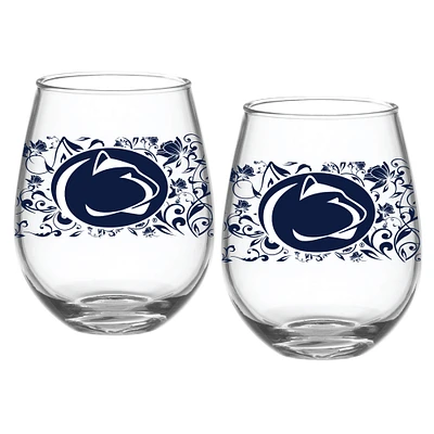 Penn State Nittany Lions paquet de deux 15oz. Ensemble de verres floraux sans pied