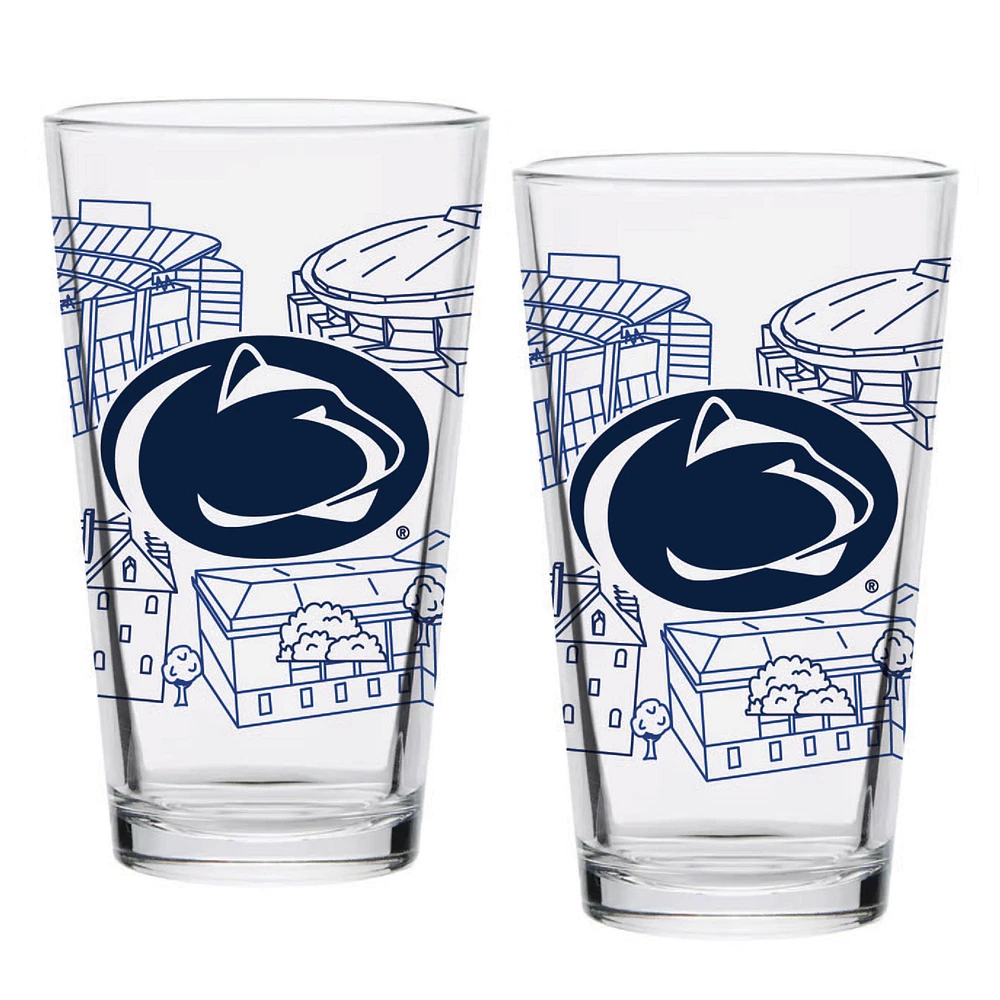 Penn State Nittany Lions Two-Pack 16oz. Campus Line Art Pint Glass Set